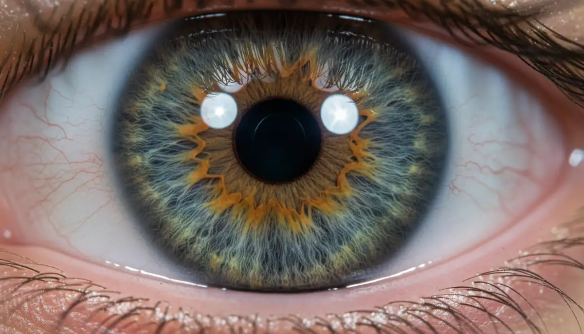 A close-up, high-resolution shot of a human eye with intricate iris patterns and vibrant colors, showcasing incredible detail. The light reflects subtly in the pupil., high-quality photography, professional lighting, sharp focus, realistic, detailed