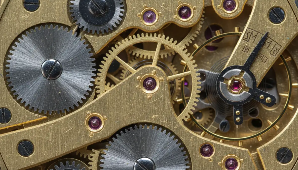 A close-up of an intricate analog clock mechanism with gears and springs, symbolizing the precision and history of timekeeping., high-quality photography, professional lighting, sharp focus, realistic, detailed