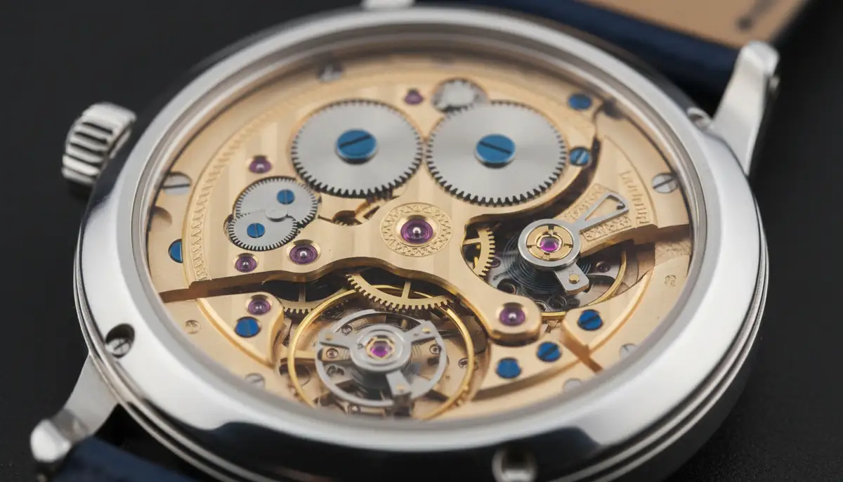 A close-up shot of a classic analog watch dial with intricate gears visible through a transparent case back, showcasing craftsmanship., high-quality photography, professional lighting, sharp focus, realistic, detailed