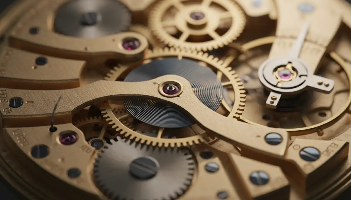 A close-up shot of a classic mechanical watch movement, intricate gears and springs visible, with a soft, warm light., high-quality photography, professional lighting, sharp focus, realistic, detailed