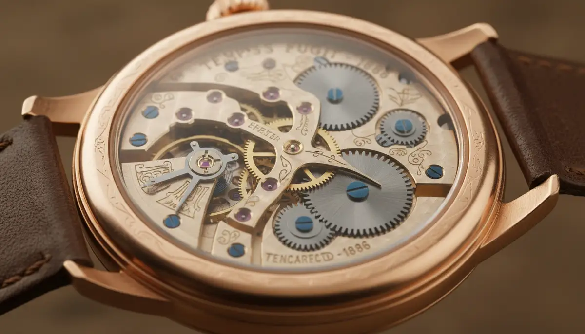 A close-up shot of a vintage analog watch with intricate gears visible through a transparent case back, symbolizing craftsmanship and tradition., high-quality photography, professional lighting, sharp focus, realistic, detailed