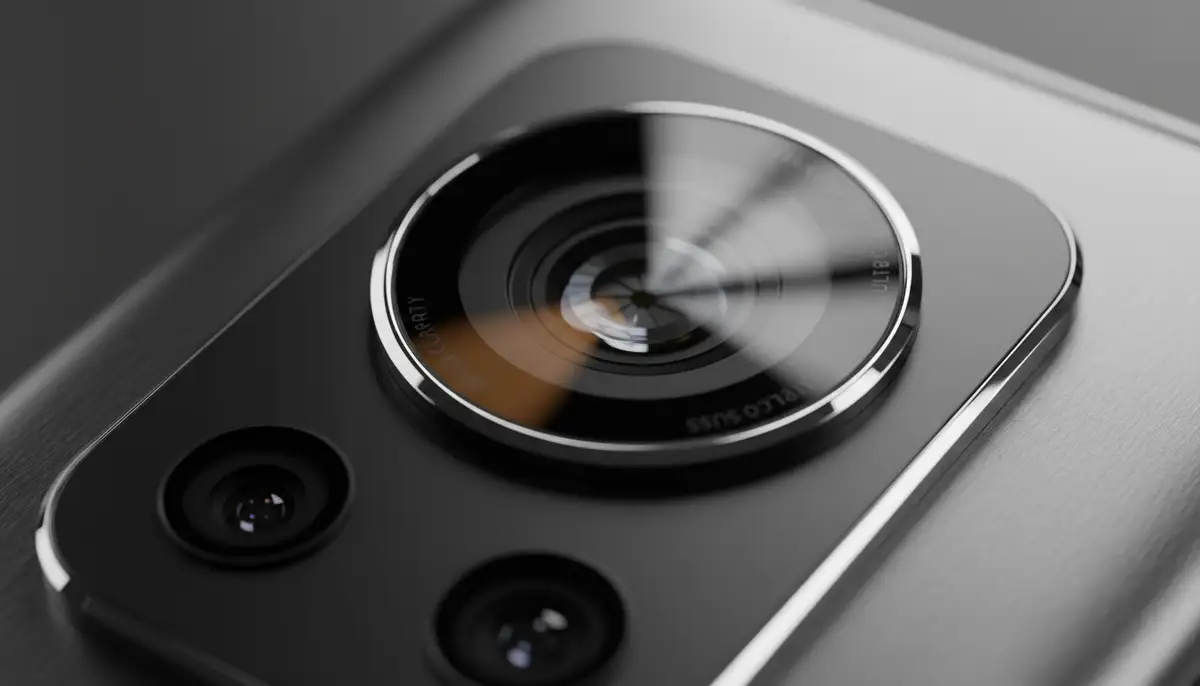 A close-up shot of an Android smartphone camera lens, with light reflecting off the glass, symbolizing clarity and focus., high-quality photography, professional lighting, sharp focus, realistic, detailed