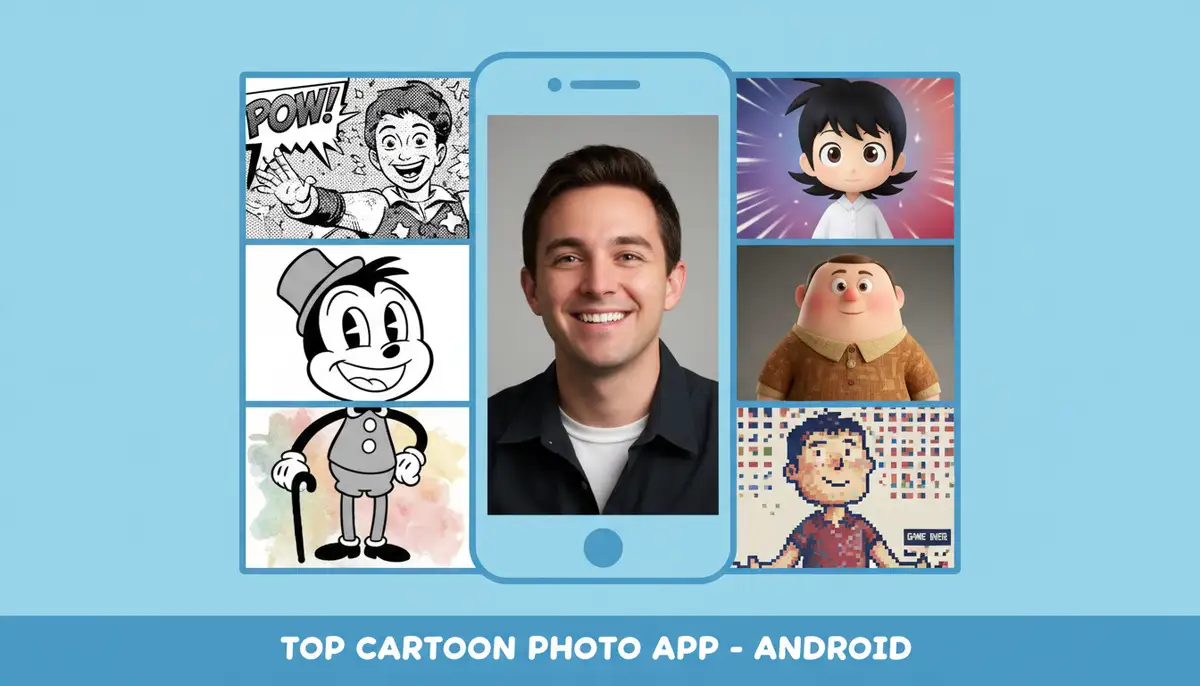 A collage of different cartoon styles created from the same original photo, demonstrating the versatility of a top cartoon photo app Android., high-quality photography, professional lighting, sharp focus, realistic, detailed
