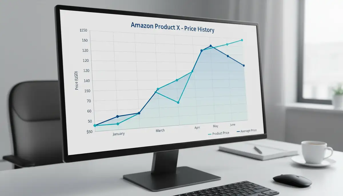 A detailed line graph showing the price fluctuations of an Amazon product over several months, with clear peaks and valleys, illustrating price history., high-quality photography, professional lighting, sharp focus, realistic, detailed