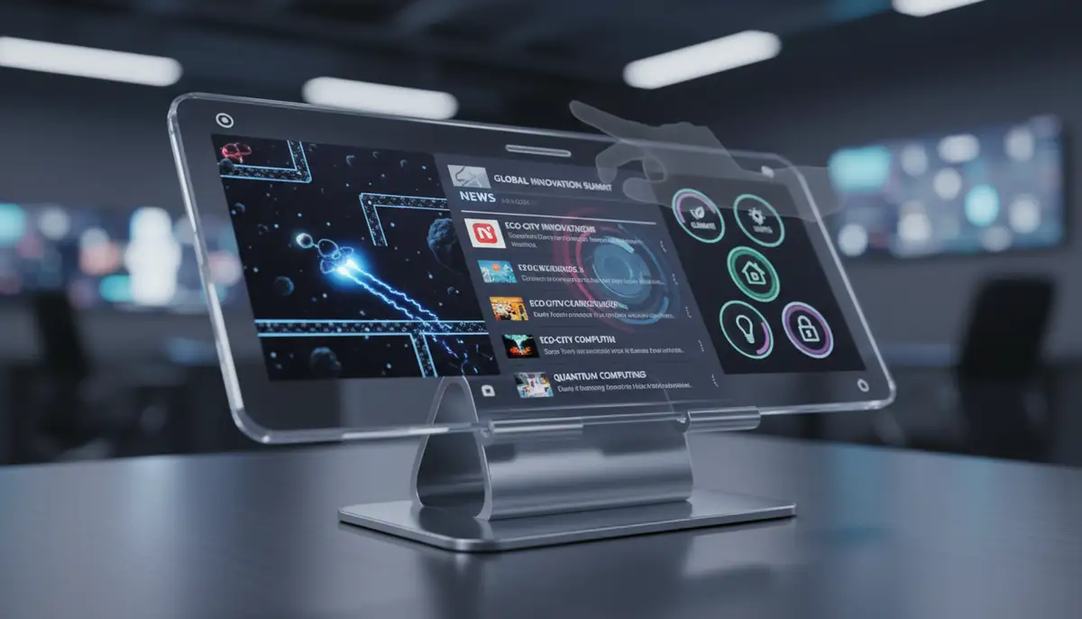 A futuristic smartphone displaying interactive widgets that animate and respond to touch, perhaps showing a miniature game, a dynamic news feed, or a smart home control panel., high-quality photography, professional lighting, sharp focus, realistic, detailed