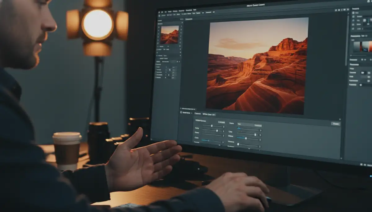 A photographer carefully adjusting individual sliders in Lightroom's Basic panel, focusing on exposure, contrast, and color, after removing a preset., high-quality photography, professional lighting, sharp focus, realistic, detailed