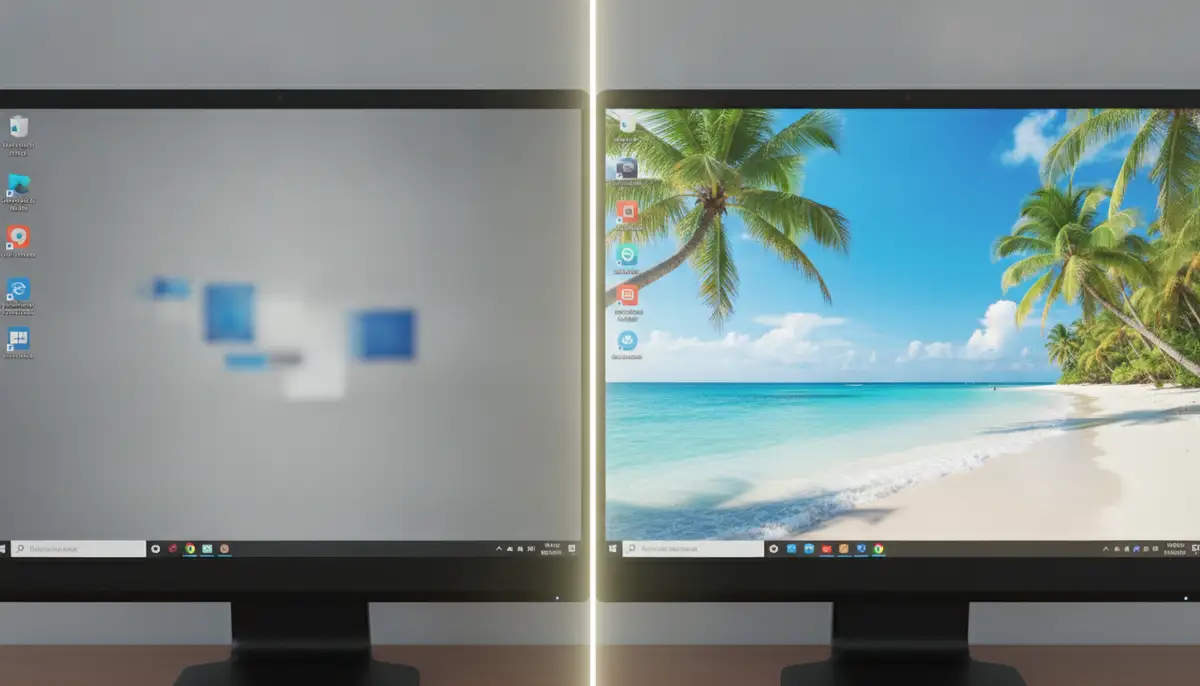 A split screen showing a dull, generic desktop background on one side and a lively, refreshing summer desktop background wallpaper on the other, highlighting the transformation., high-quality photography, professional lighting, sharp focus, realistic, detailed