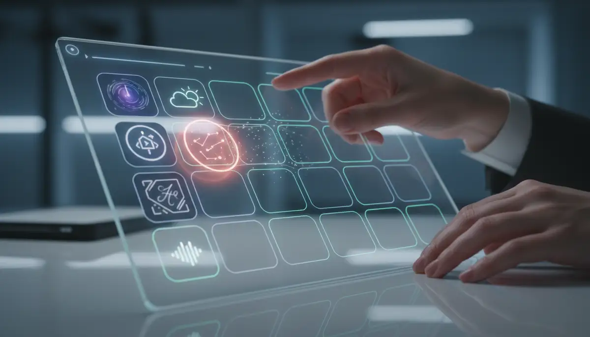 A user's hands interacting with a tablet, dragging and dropping different aesthetic widgets onto a customizable grid, illustrating the ease of personalization, with a futuristic, clean interface., high-quality photography, professional lighting, sharp focus, realistic, detailed