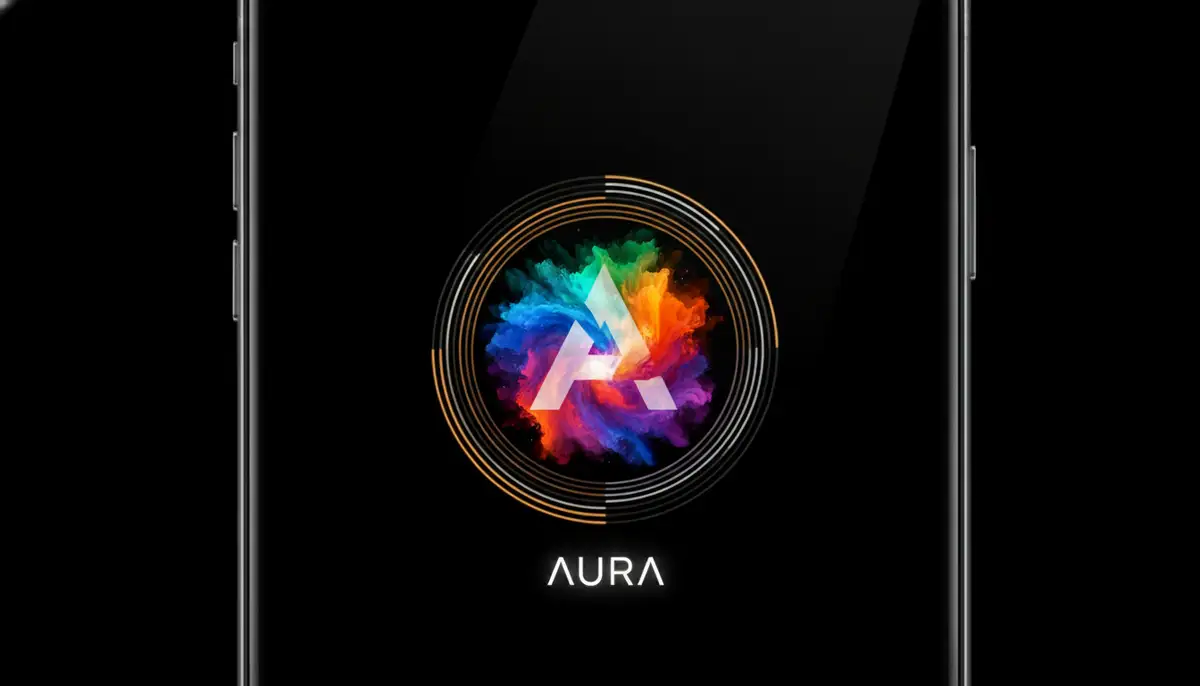 A vibrant app icon prominently displayed against a pure black colour background wallpaper on a modern smartphone, highlighting the app's colors and design., high-quality photography, professional lighting, sharp focus, realistic, detailed