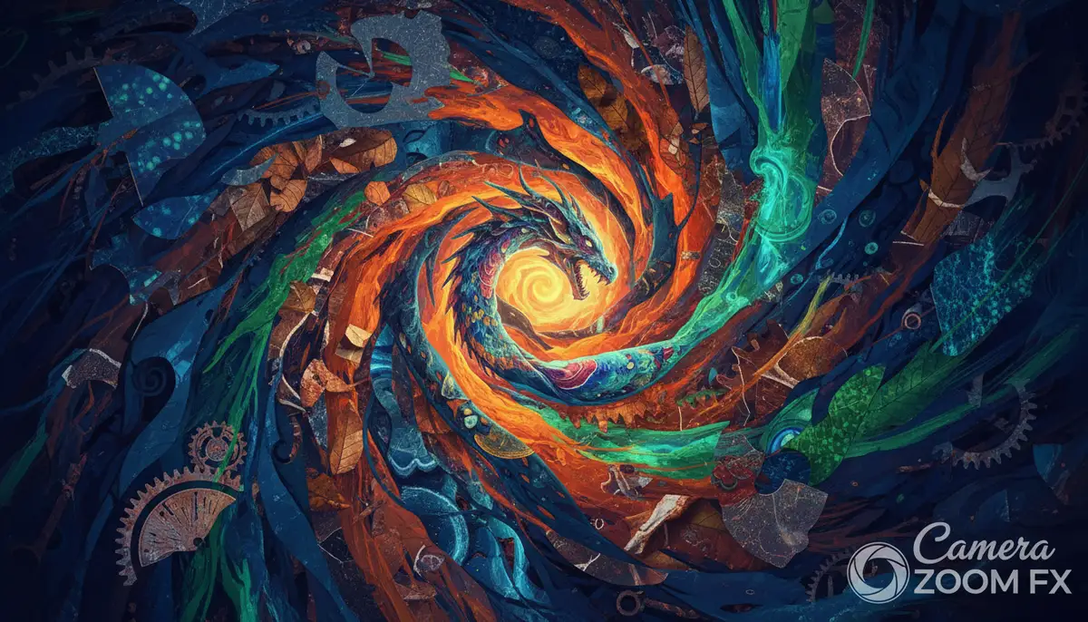 A vibrant digital artwork created in Procreate, showcasing textures and elements derived from imported photos, with a subtle Camera ZOOM FX logo in the corner., high-quality photography, professional lighting, sharp focus, realistic, detailed