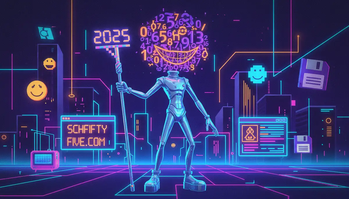 A vibrant, stylized illustration of the 'Schfifty Five' character from the Flash animation, with a retro-futuristic internet background, showcasing its enduring appeal in 2025., high-quality photography, professional lighting, sharp focus, realistic, detailed
