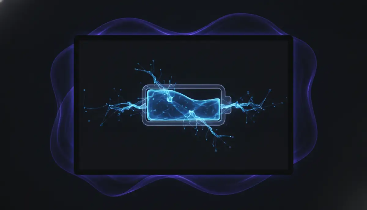 An abstract representation of battery life being extended by a dark screen, with a subtle glow around the edges, symbolizing efficiency., high-quality photography, professional lighting, sharp focus, realistic, detailed
