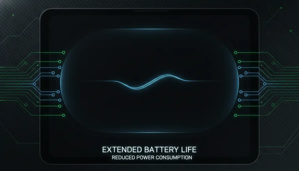 An abstract representation of energy saving, with a dark screen emitting minimal light, symbolizing the extended battery life and reduced power consumption benefits of black colour background wallpaper for modern devices., high-quality photography, professional lighting, sharp focus, realistic, detailed