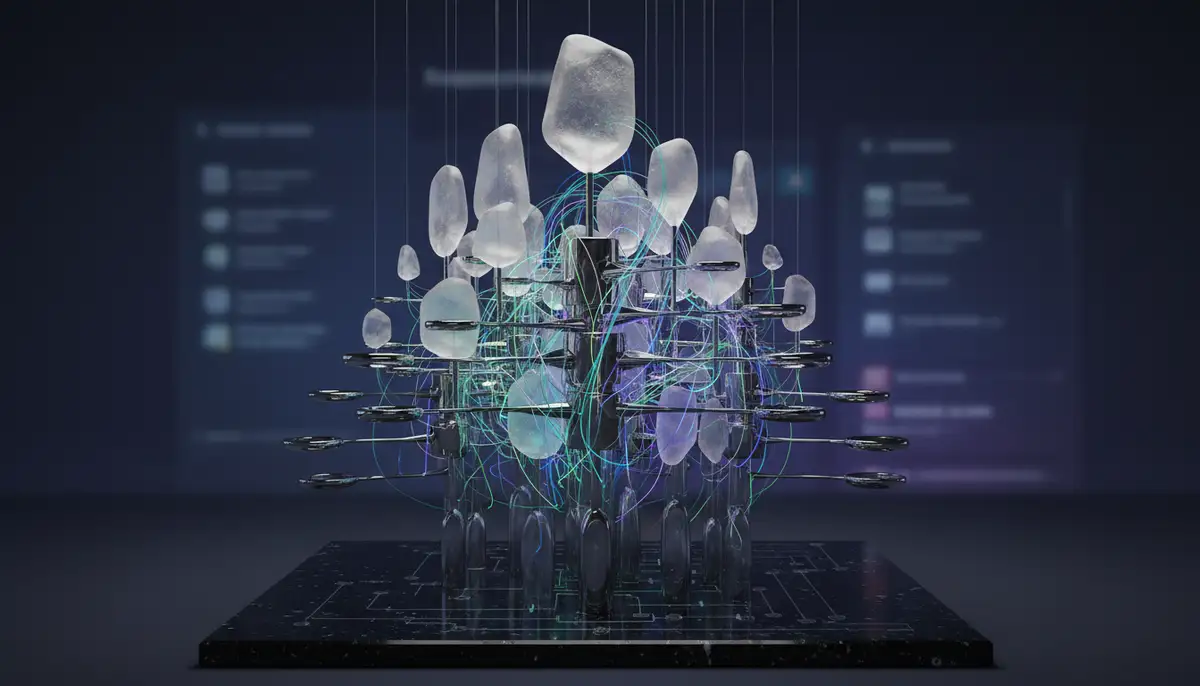 An abstract representation of Flutter's widget tree structure, with interconnected nodes representing parent and child widgets, illustrating composition., high-quality photography, professional lighting, sharp focus, realistic, detailed