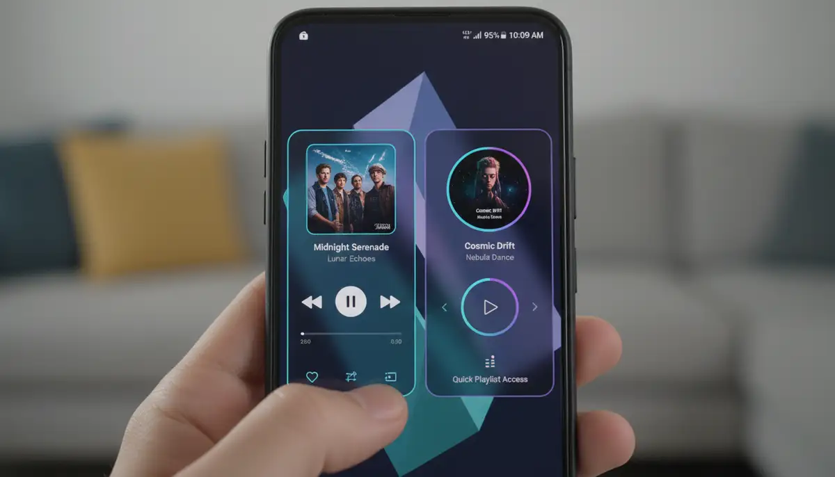 An Android phone displaying various lock screen music control options, including the native Spotify widget and a third-party alternative, emphasizing choice and functionality., high-quality photography, professional lighting, sharp focus, realistic, detailed