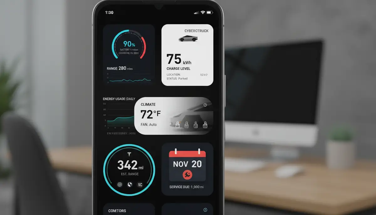 Various third-party Tesla widget designs displayed on an Android phone, showcasing different data layouts and aesthetic options, like those from Widgetopia., high-quality photography, professional lighting, sharp focus, realistic, detailed